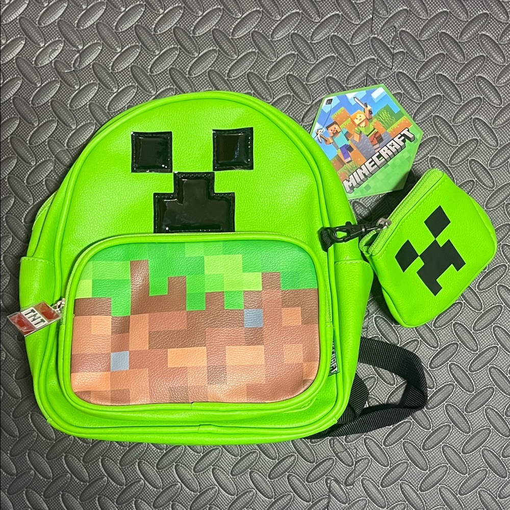 Mini Green Minecraft Kids Backpack Set